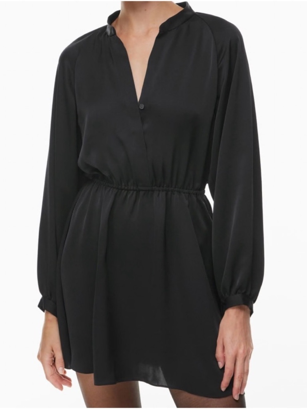 Aritzia Babaton Lexington Satin Dress Black Long Sleeve Mini Size M*W23